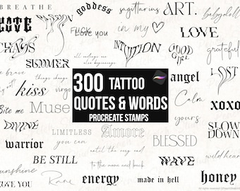 300 Words & Quotes Procreate Stamps, Flash Tattoo Stencil Design Procreate Brushes (Digital Download)