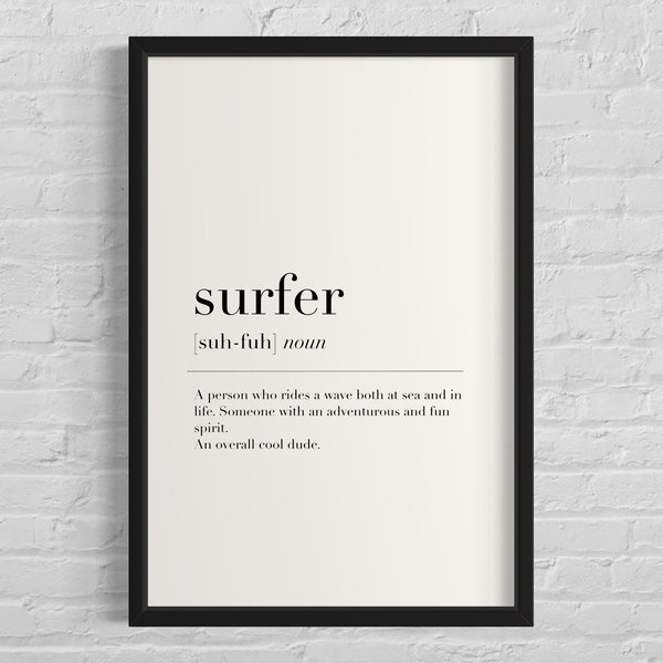 Surfer Definition Typography Poster Print, Home Decor Wall Art, Travel Adventure Sports Print, Summer Surf Printable, Digital Download