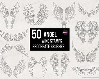50 Angel Wings Procreate Stamps, Fine Line Tattoo Stencil Designs, Procreate Brushes (Digital Download)