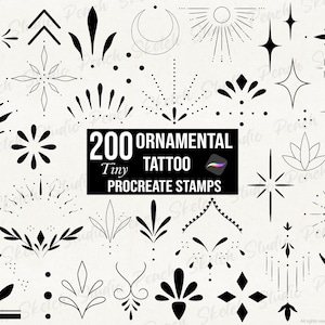 200 Tiny Tattoo Ornamental Procreate Stamps, Fine Line Ornate Procreate Brushes Stencil (Digital Download)