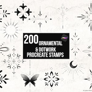 200 Ornamental Tattoo Procreate Stamps, Fine Line Ornate Designs Procreate Brushes (Digital Download)