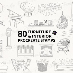 80 House Furniture Procreate Stamps, Home Interior Procreate Brushes (Digital Download)