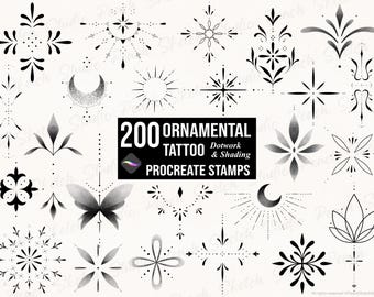 200 Ornamental Tattoo Procreate Stamps, Fine Line Ornate Designs Procreate Brushes (Digital Download)