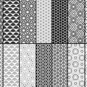 Pode incluir: Um conjunto de 18 padr&otilde;es geom&eacute;tricos em preto e branco. Os padr&otilde;es s&atilde;o organizados em uma grade de 3 linhas e 6 colunas. Cada padr&atilde;o &eacute; uma varia&ccedil;&atilde;o diferente de um design geom&eacute;trico.