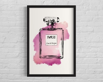 Pink Perfume Bottle Poster Print Wall Art, Paris Beauty Fashion Print, Bathroom Decor, Feminine Beauty Art Printable Digital Download