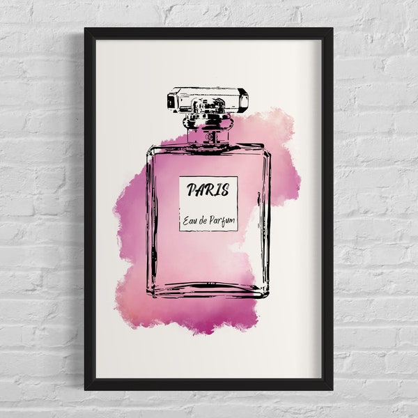 Pink Perfume Bottle Poster Print Wall Art, Paris Beauty Fashion Print, Bathroom Decor, Feminine Beauty Art Printable Digital Download