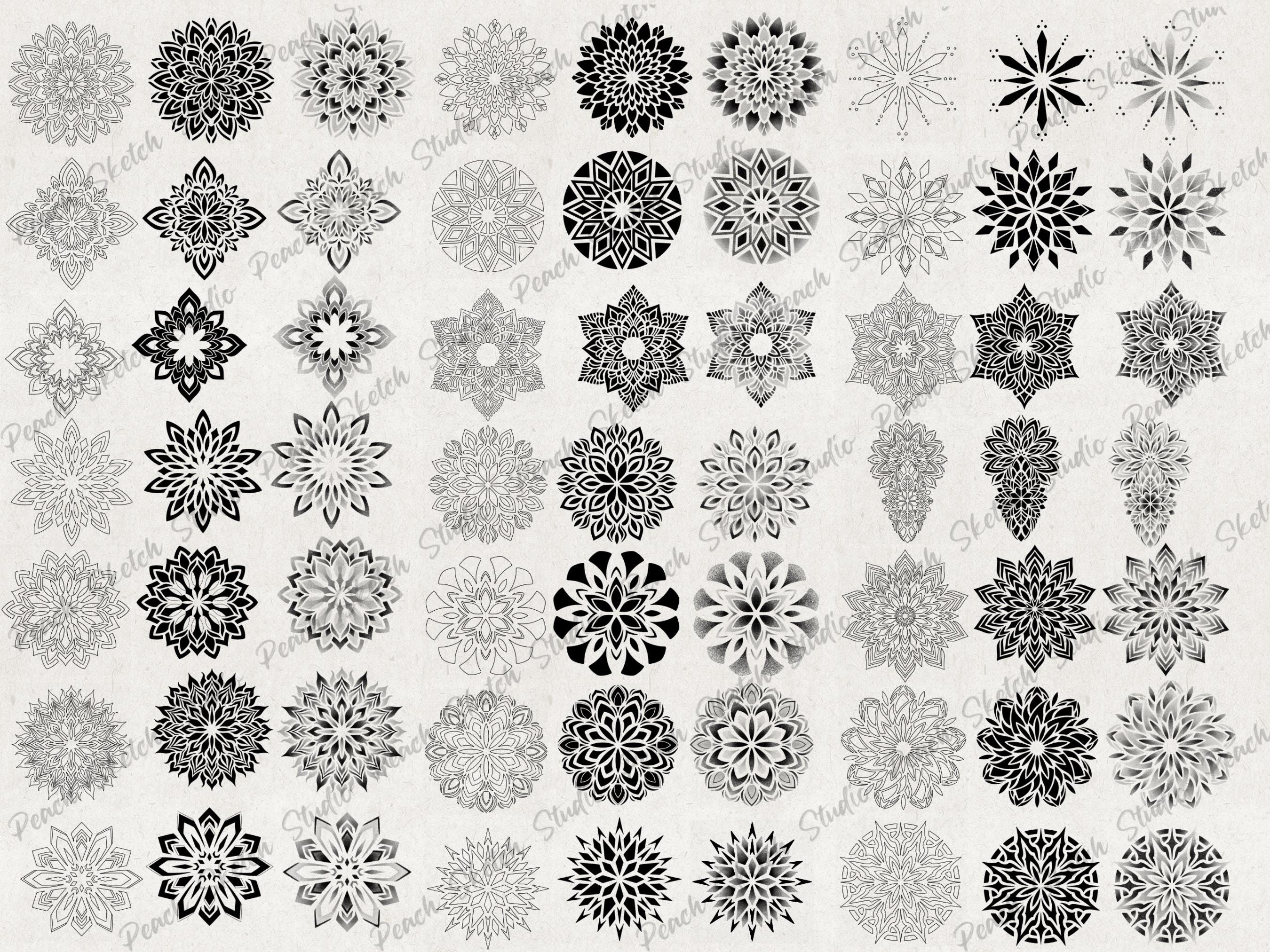 300 Mandala Procreate Stamps, Tattoo Design Dotwork, Mandala Stencils ...