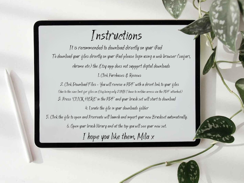 Download instructions for Procreate brush files which are also shown in listing description. Text shown on an iPad screen also instructions shown in the listing description.