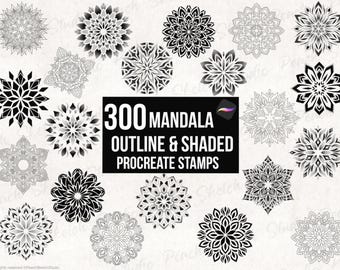300 Mandala Procreate Stamps, Tattoo Design Dotwork, Mandala Stencils, Brush Set Geometric (Digital Download)