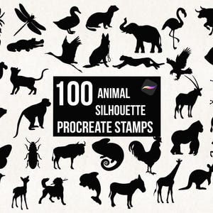 100 Animal Silhouette Procreate Stamps, Wildlife Shapes, Procreate Brush Set (Digital Download)