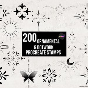 200 Ornamental Tattoo Procreate Stamps, Fine Line Ornate Designs Procreate Brushes (Digital Download)