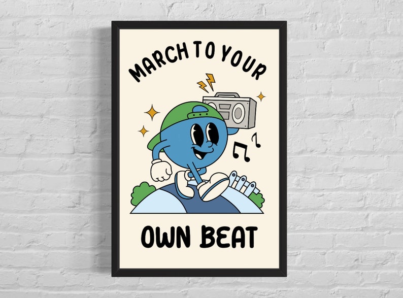 March To Your Own Beat Retro Vintage Poster Print, Home Decor Wall Art, Vintage Style Poster, Music Lovers, Printable, Digital Download image 4