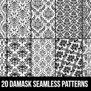 20 Damask Seamless Patterns SVG PNG JPEG Silhouette, Digital Paper Traditional Floral Damask Designs, Vintage Floral Digital Download