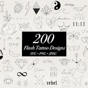200 dessins de tatouage Flash Doodle SVG PNG JPEG, dessins Clip Art Doodle, amour coeur animaux numéros, fichiers coupés de haute qualité en téléchargement numérique
