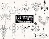 100 Ornamental Tattoo Procreate Stamps, Fine Line Tattoo Designs, Procreate Brushes (Digital Download)