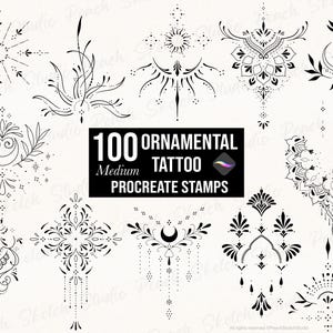 100 tampons procréer pour tatouage ornemental, dessins de pochoirs tatouage trait fin, pinceaux procréer (téléchargement numérique)