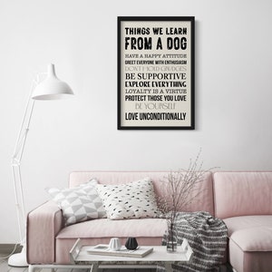 Things We Learn From A Dog Poster Print Wall Art, Dog Lovers, Typography Home Decor, Pet Wall Art, Pet Decor, Digital Download, Printable image 6