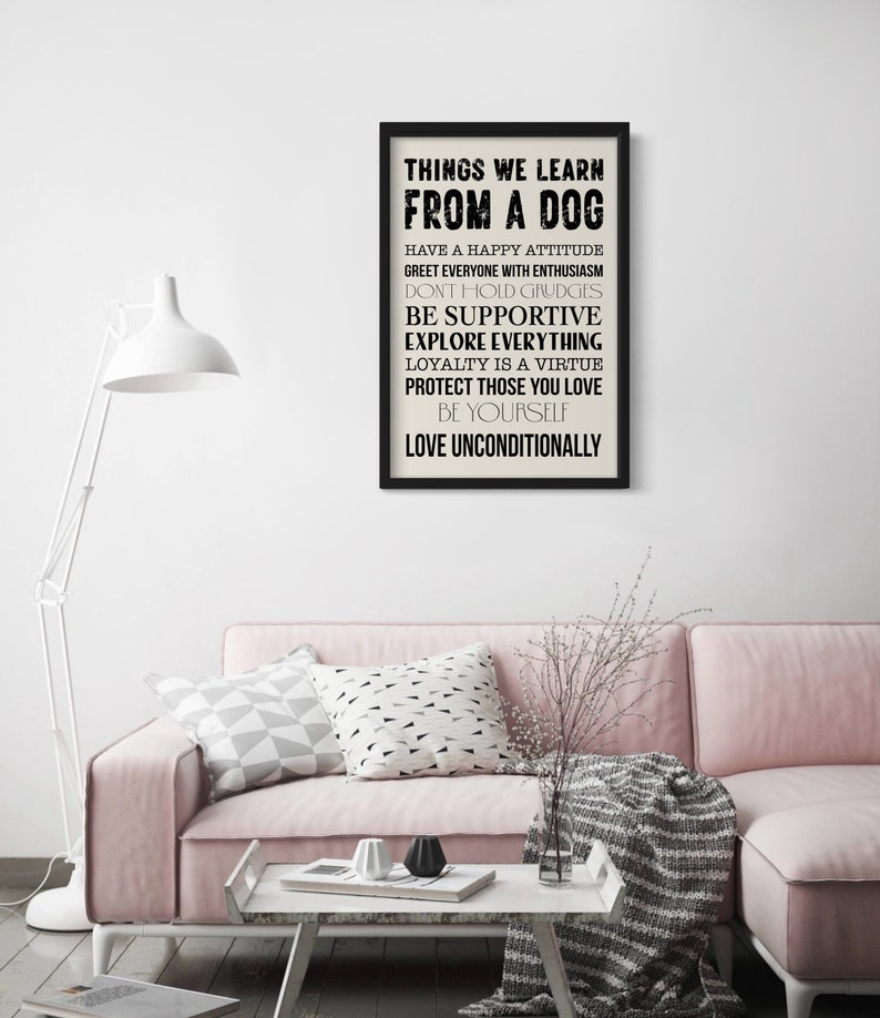 Things We Learn From A Dog Poster Print Wall Art, Dog Lovers, Typography Home Decor, Pet Wall Art, Pet Decor, Digital Download, Printable image 6