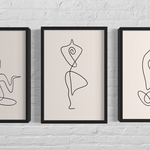 Yoga Pose Line Art Poster Drucke 3er Set, Meditation, Yoga Wandkunst, neutrales Wohndekor, moderne minimalistische Drucke, digitaler Download