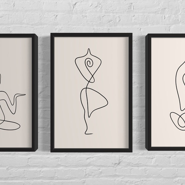 Yoga Pose Line Art Poster Prints Set of 3, Meditation, Yoga Wall Art, Neutral Home Decor, Modern Minimalistic Prints, Digital Download