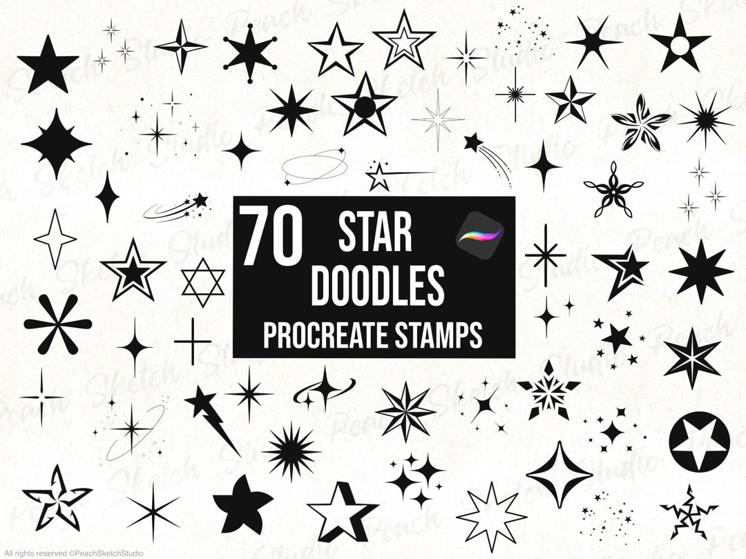 70 Star Procreate Stamps: Celestial Design Doodles, Procreate Brushes ...