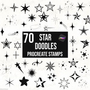 70 tampons Procreate Star Doodle : jeu de pinceaux de motifs célestes dessinés à la main (téléchargement numérique)