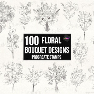 100 Carimbos de Buquê Floral para Procreate: Pincéis de Estêncil para Desenho de Arranjos Florais (Download Digital)