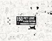 Animal Tattoo Procreate Stamps, Pet Flash Fine Line Brush Set (Digital Download)