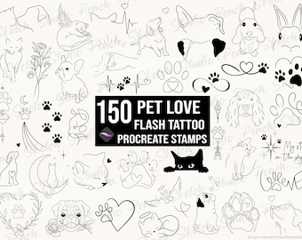 Tampons Procreate pour tatouage animal, jeu de pinceaux pour animaux de compagnie (téléchargement numérique)