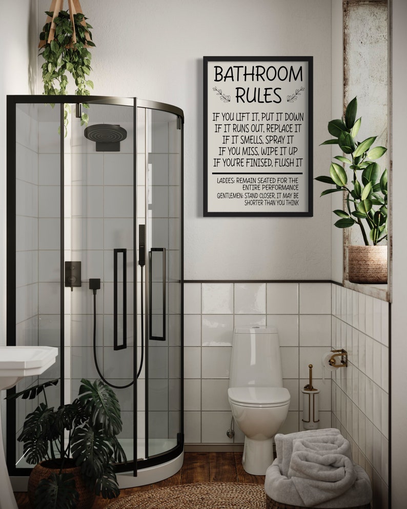Funny Bathroom Rules Sign Poster Print, Ladies and Gentlemen Rules, Fun ...