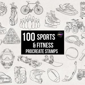 100 Procreate Sports Doodle Stamps Bundle Brush Set, Football Soccer Tennis Fitness Illustration Stamps Procreate Brushes, Digital Download