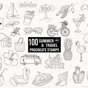 100 Sommer Procreate Stempel, Reise Tattoo Schablonen, Procreate Pinsel (Digitaler Download)