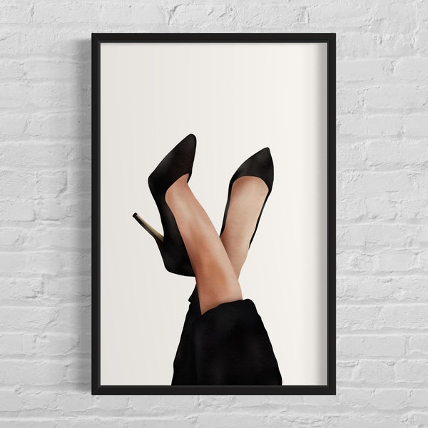 Black High Heel Stiletto Print, Fashion Style Wall Art Poster Decor, Shoe Illustration, Girly Wall Arg, Printable, Digital Download