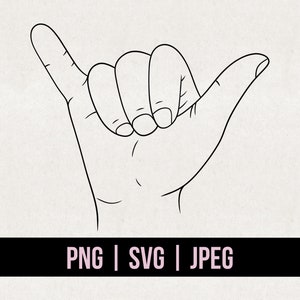 Mano Shaka PNG SVG JPEG, Letrero de colgar suelto, Clip Art de viaje de surfista en Hawái, Diseño de Clip Art Shaka, Uso comercial incluido Descarga digital