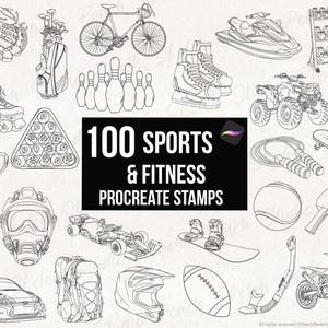 100 Sports Procreate Stamps, Fitness Icons, Hand Drawn Line Art Designs, Procreate Brush Set (Digital Download)