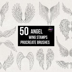 Procreate 50 pinceaux pour tampons ailes d&#39;ange, lot de pinceaux pour pochoirs de tatouage, ensemble de pinceaux féeriques ailes détaillés à usage commercial, téléchargement numérique dessiné à la main
