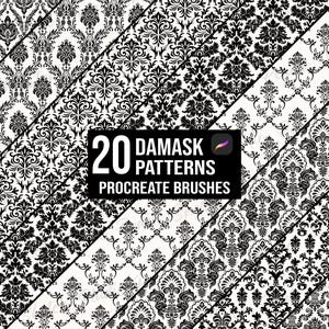 20 Damask Pattern Procreate Brushes, Floral Seamless Patterns, Procreate Brush Set (Digital Download)