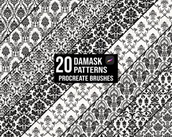 20 Damask Pattern Procreate Brushes, Floral Seamless Patterns, Procreate Brush Set (Digital Download)