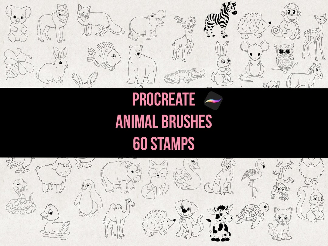 Procreate 60 Animal Stamp Brushes, Tattoo Stencil Brush Pack, Dog Cat