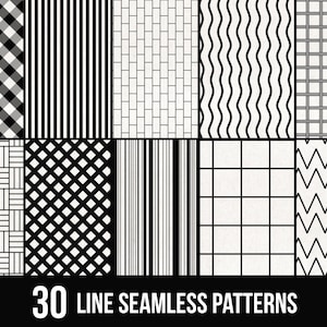 30 Lines & Stripes Seamless Patterns, PNG JPEG SVG, Hand drawn Pattern Designs, Boho Stripe, Gingham (Digital Download)