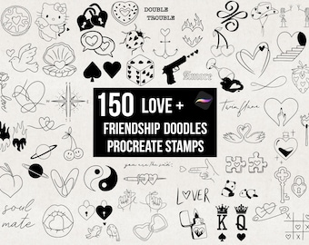 150 Procreate Liebe Freundschaft Stempel Pinsel Set Bundle, Flash Tattoo Schablonen, Herz Liebe Designs, Procreate Pinsel, Stempeldesigns, Digital