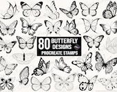 80 Butterfly Procreate Stamps, Butterflies Tattoo Designs Stencils Procreate Brushes (Digital Download)