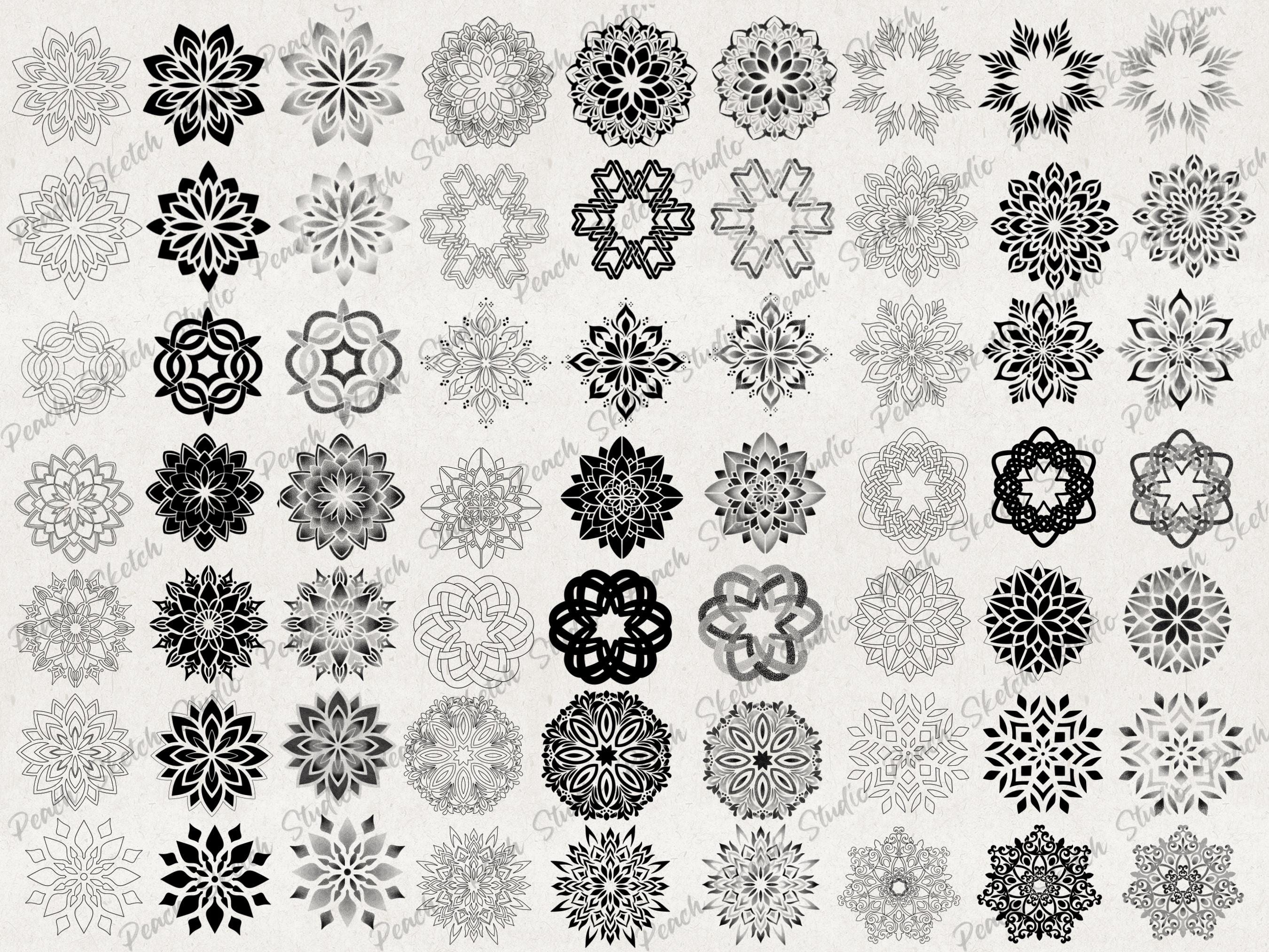 300 Mandala Designs, PNG JPEG Fine Line Tattoo Stencils, Dotwork ...