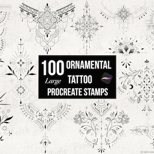 100 Procreate Ornamental Tattoo Stamps, Large Ornate Designs, Fine Line Stencil Brushes (Digital Download)