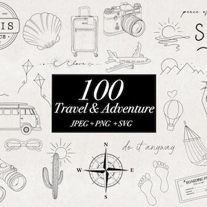 100 reizen en avontuur liefde doodle flash tattoo SVG png jpeg ontwerpen, doodle illustraties, verkennen liefde hoge kwaliteit gesneden bestanden digitale download