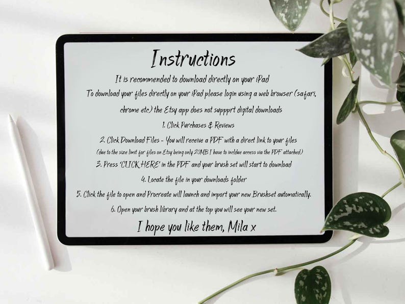 Download instructions for Procreate brush files which are also shown in listing description. Text shown on an iPad screen also instructions shown in the listing description.