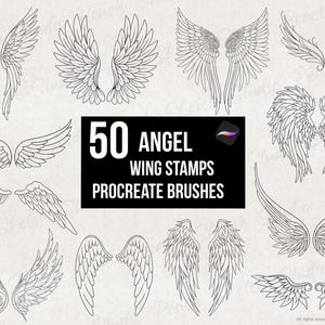 50 Angel Wings Procreate Stamps, Fine Line Designs Brush Set (Digital Download)