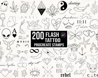 200 Flash Tattoo Procreate Stamps, Fine Line Designs, Tattoo Stencils & Flash Sheets, Procreate Brushes (Digital Download)