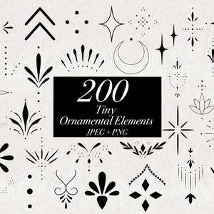200 petits motifs décoratifs JPEG PNG petit trait fin éléments d'ornement délicats Illustrations de tatouage, téléchargement numérique de pochoirs de tatouage Flash