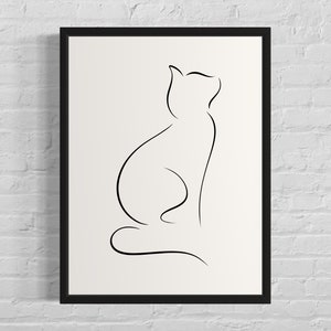 Stampa artistica con linee di gatto, poster da parete, arte minimalista con linee di animali, decorazione da parete per la casa, moderno, animali domestici, arte carina, arte digitale da scaricare